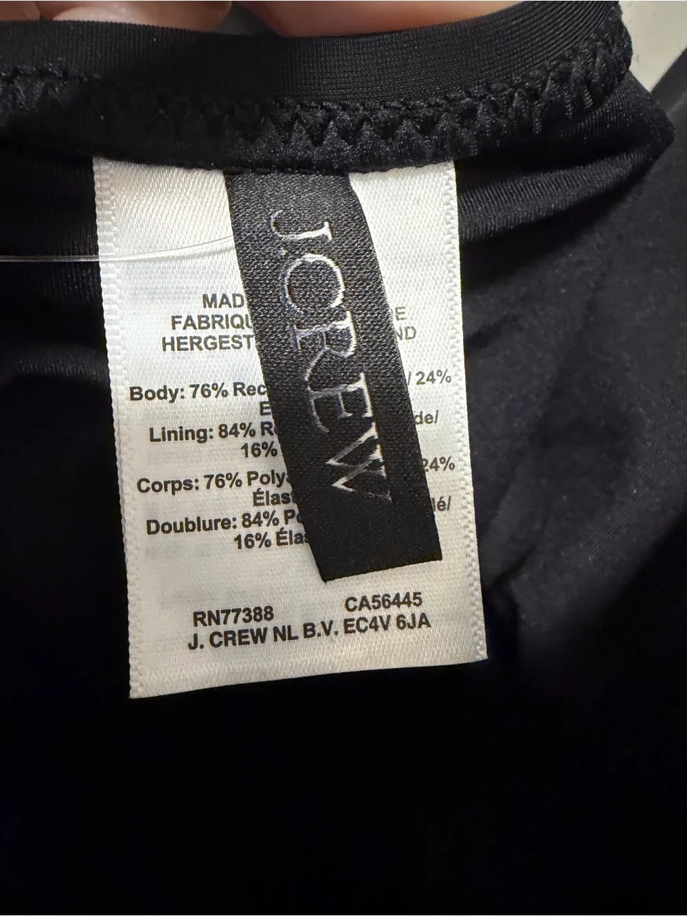 J.Crew Ruched V-neck one-piece Black Size 6
